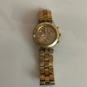 Swatch Unisex Swiss Chronograph Full-Blooded Gold-Tone Aluminum Bracelet 43mm